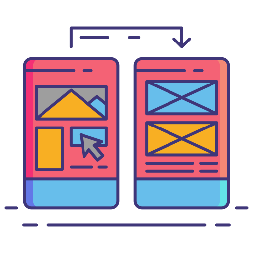 Ilustración de dos pantallas de celular con distintas estructuras de página